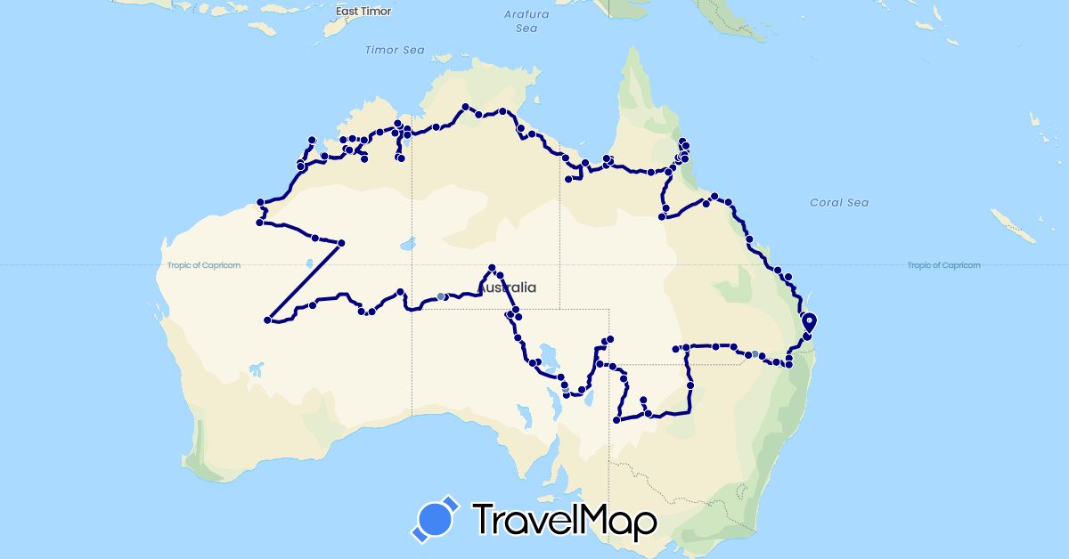 TravelMap itinerary: driving, cycling in Australia (Oceania)