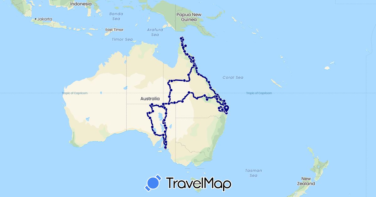 TravelMap itinerary: driving in Australia (Oceania)