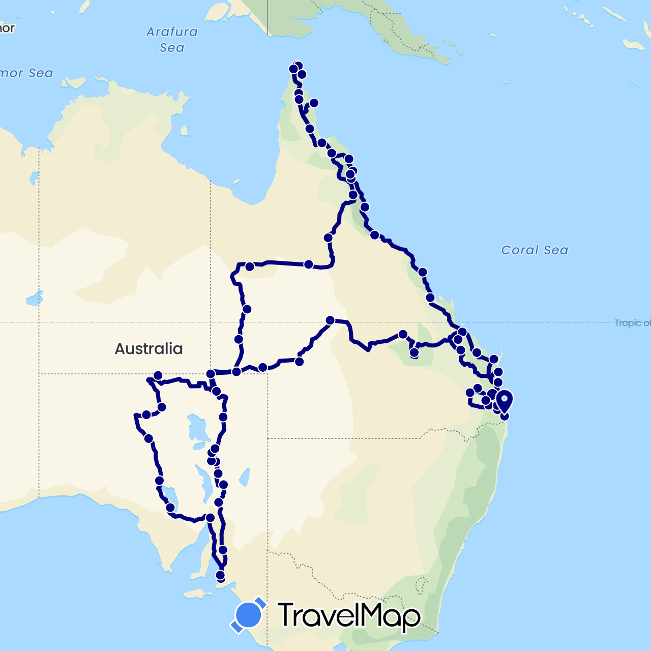 TravelMap itinerary: driving in Australia (Oceania)