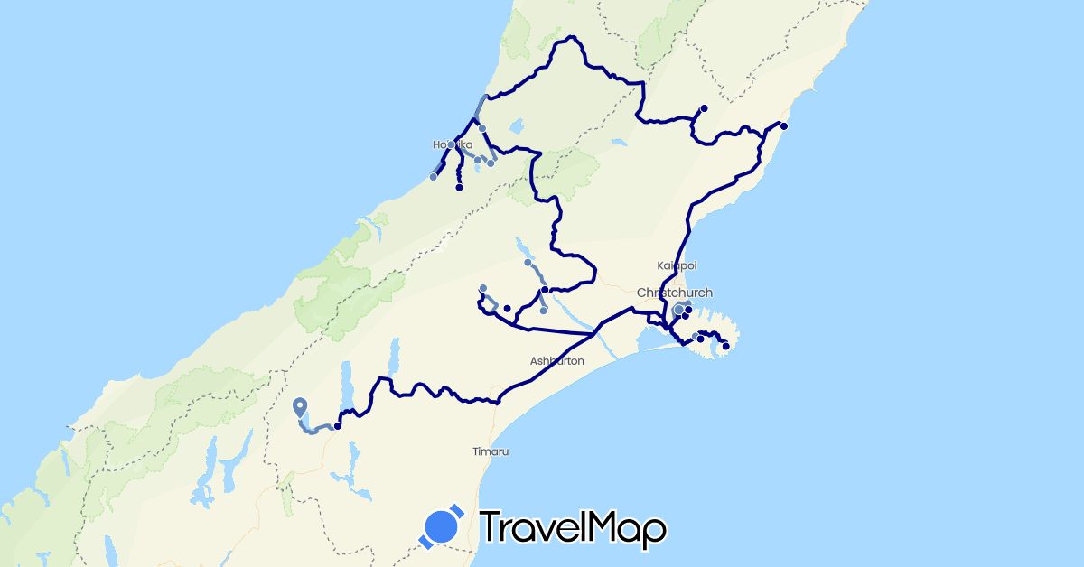 TravelMap itinerary: driving, cycling in New Zealand (Oceania)